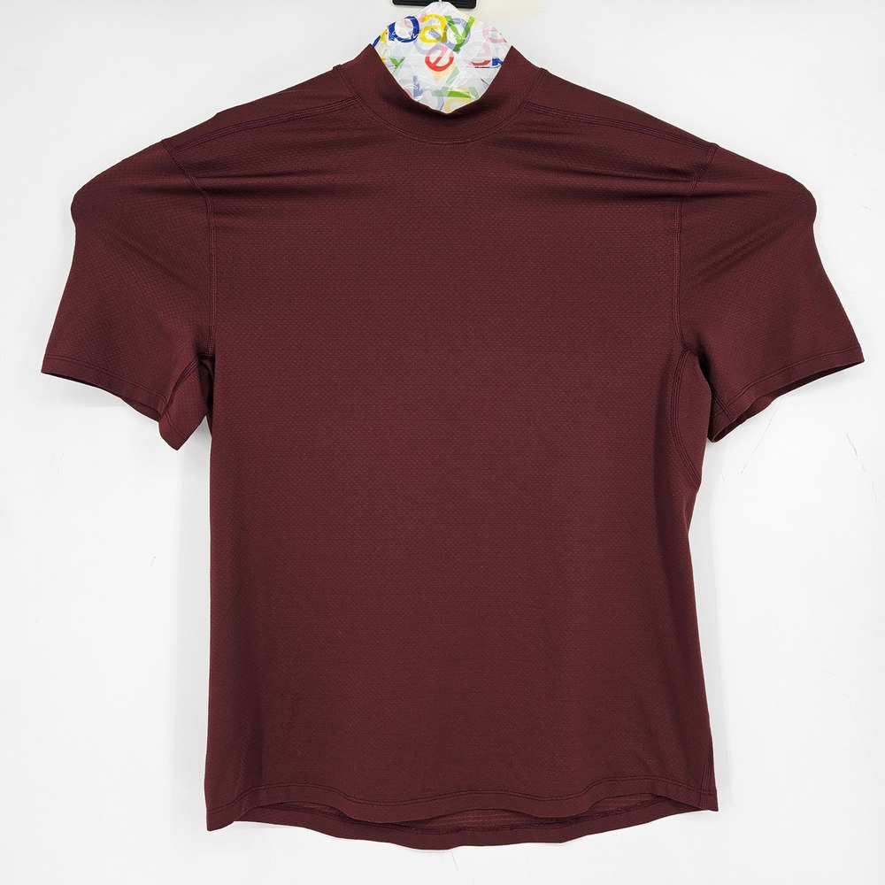 Lululemon Shirt Mens Medium Performance Mock Neck Tee Activewear Gym Burgundy